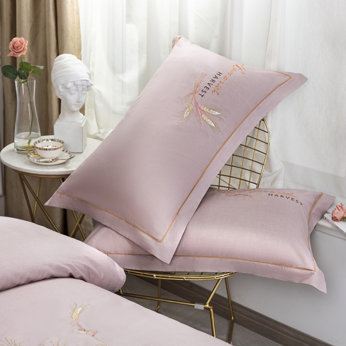 91家纺网 家纺一手货源 找家纺 U品汇 60s贡缎长绒棉刺绣全棉肌理纹绣花四件套麦穗-浅豆沙