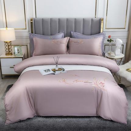 U品汇 60s贡缎长绒棉刺绣全棉肌理纹绣花四件套麦穗-浅豆沙