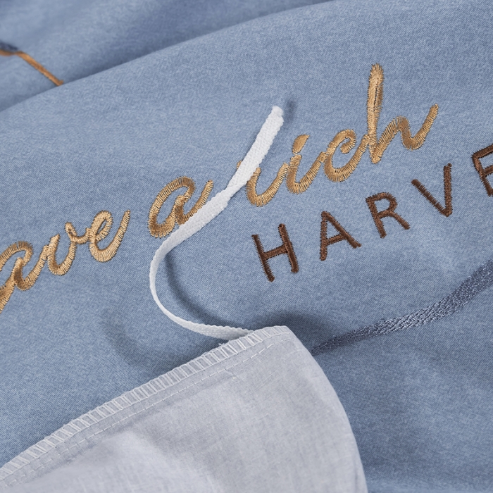 91家纺网 家纺一手货源 找家纺 U品汇 60s贡缎长绒棉刺绣全棉肌理纹绣花四件套麦穗-天空蓝