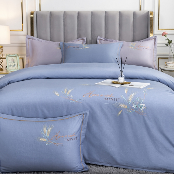 91家纺网 家纺一手货源 找家纺 U品汇 60s贡缎长绒棉刺绣全棉肌理纹绣花四件套 麦穗-普兰