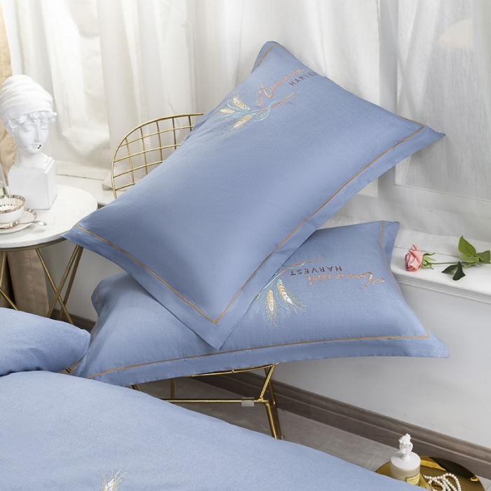 91家纺网 家纺一手货源 找家纺 U品汇 60s贡缎长绒棉刺绣全棉肌理纹绣花四件套 麦穗-普兰