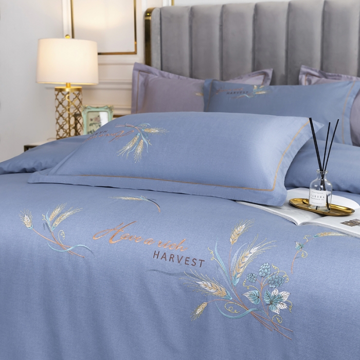 91家纺网 家纺一手货源 找家纺 U品汇 60s贡缎长绒棉刺绣全棉肌理纹绣花四件套 麦穗-普兰