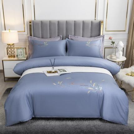 U品汇 60s贡缎长绒棉刺绣全棉肌理纹绣花四件套 麦穗-普兰