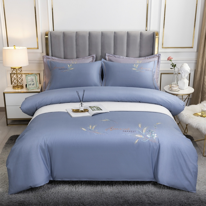 91家纺网 家纺一手货源 找家纺 U品汇 60s贡缎长绒棉刺绣全棉肌理纹绣花四件套 麦穗-普兰