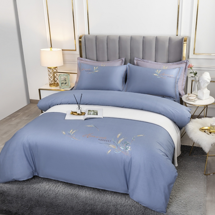 91家纺网 家纺一手货源 找家纺 U品汇 60s贡缎长绒棉刺绣全棉肌理纹绣花四件套 麦穗-普兰