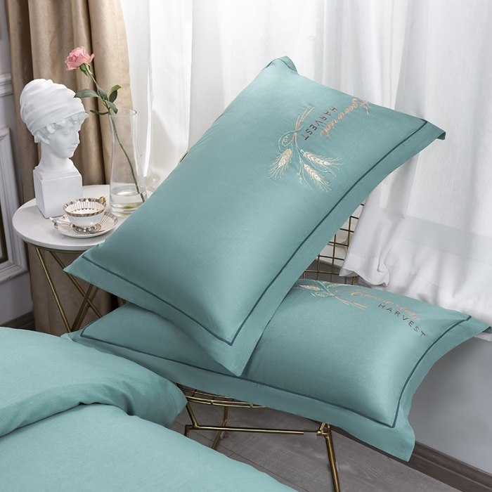 91家纺网 家纺一手货源 找家纺 U品汇 60s贡缎长绒棉刺绣全棉肌理纹绣花四件套麦穗-茵果绿