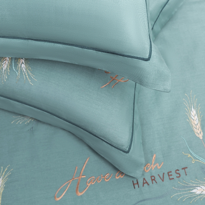 91家纺网 家纺一手货源 找家纺 U品汇 60s贡缎长绒棉刺绣全棉肌理纹绣花四件套麦穗-茵果绿