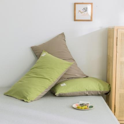 雅居纺 2022新款全棉水洗棉单枕套 果绿+卡其一对