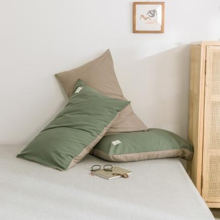 雅居纺 2022新款全棉水洗棉单枕套 墨子绿+卡其一对