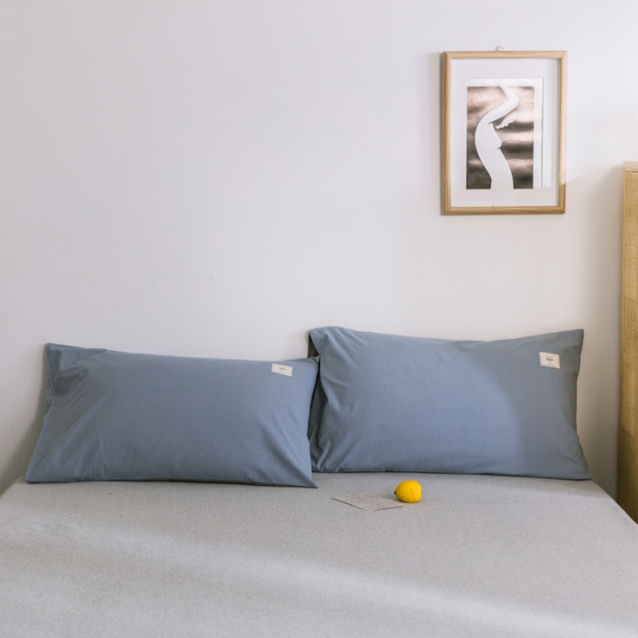 91家纺网 家纺一手货源 找家纺 雅居纺 2022新款全棉水洗棉单枕套 清雅蓝+绅士灰一对