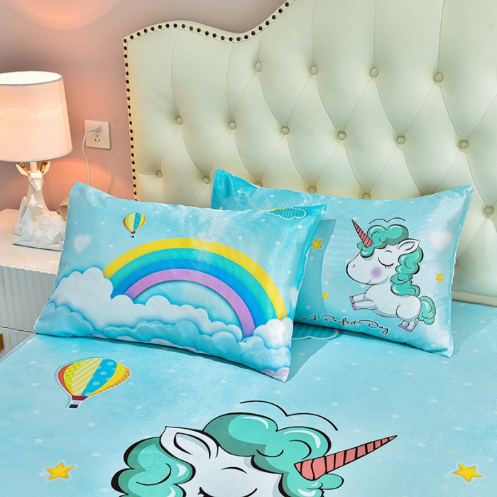 91家纺网 家纺一手货源 找家纺 同田2021新款水洗冰丝数码印花凉席三件套 彩虹独角兽