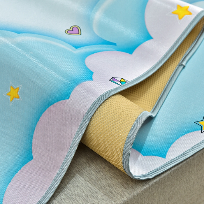 91家纺网 家纺一手货源 找家纺 同田2021新款水洗冰丝数码印花凉席三件套 彩虹独角兽