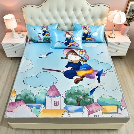 同田2021新款水洗冰丝数码印花凉席三件套 飞天小魔女