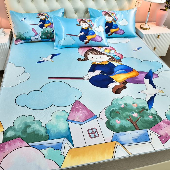 91家纺网 家纺一手货源 找家纺 同田2021新款水洗冰丝数码印花凉席三件套 飞天小魔女