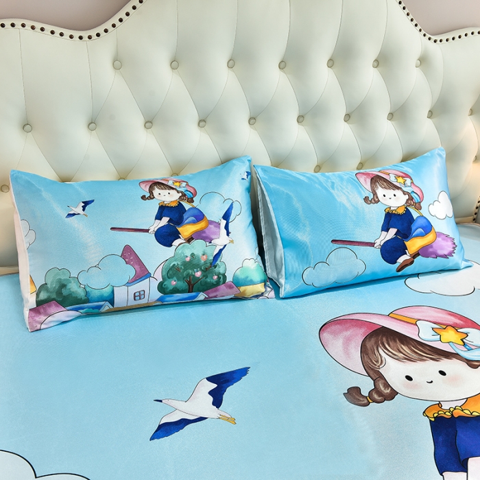 91家纺网 家纺一手货源 找家纺 同田2021新款水洗冰丝数码印花凉席三件套 飞天小魔女