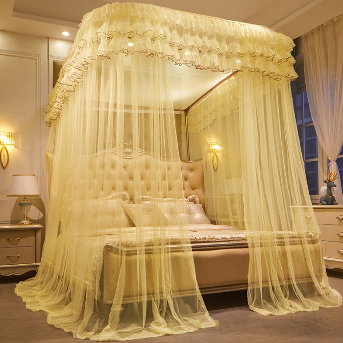 91家纺网 家纺一手货源 找家纺 新太阳 2022新款新款导轨蚊帐 轻纱曼舞黄