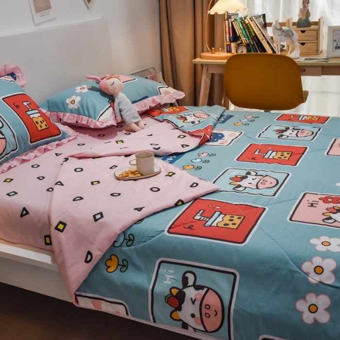 91家纺网 家纺一手货源 找家纺 仟网汇 2021新款全棉夏被四件套 半糖主义-绿