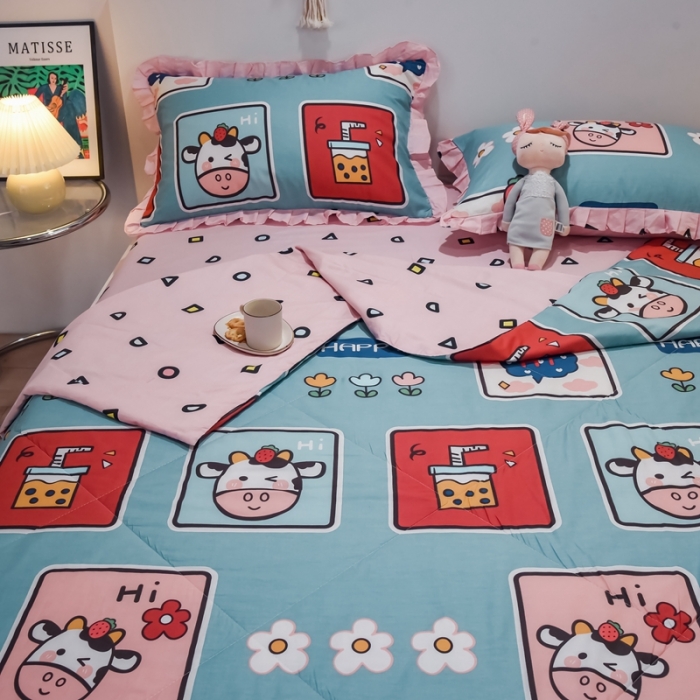 91家纺网 家纺一手货源 找家纺 仟网汇 2021新款全棉夏被四件套 半糖主义-绿