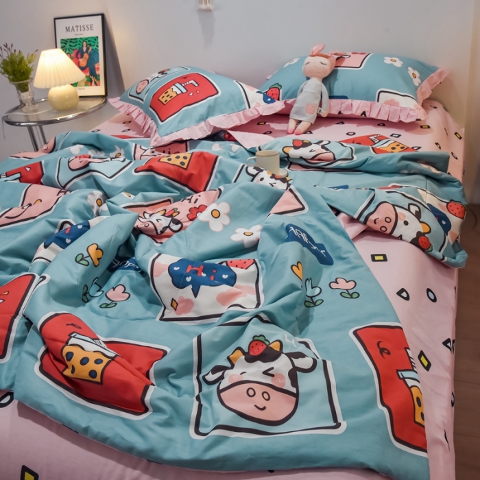 91家纺网 家纺一手货源 找家纺 仟网汇 2021新款全棉夏被四件套 半糖主义-绿