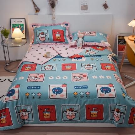 仟网汇 2021新款全棉夏被四件套 半糖主义-绿