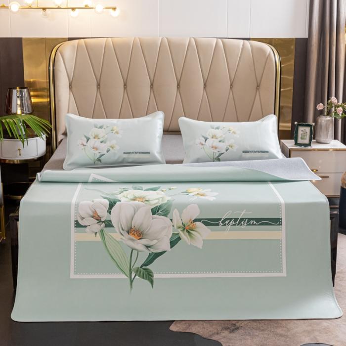 91家纺网 家纺一手货源 找家纺 彩绘头层牛皮凉席三件套 如花美眷-银灰