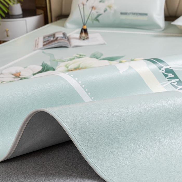 91家纺网 家纺一手货源 找家纺 彩绘头层牛皮凉席三件套 如花美眷-银灰