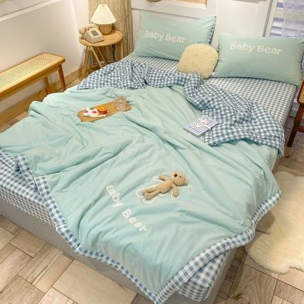 新款水洗棉刺绣小熊夏被四件套 绣花毛巾绣被子空调被薄被芯
