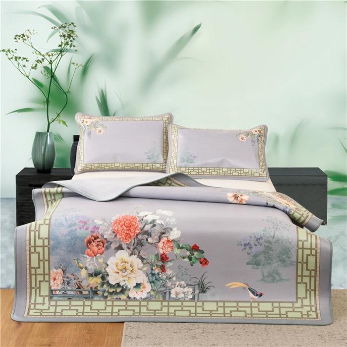 91家纺网 家纺一手货源 找家纺 彩绘头层水牛皮凉席-盛世牡丹