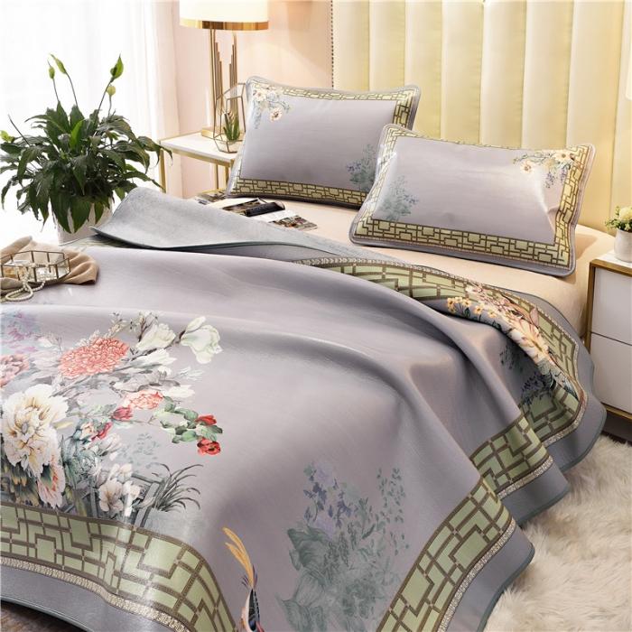 91家纺网 家纺一手货源 找家纺 彩绘头层水牛皮凉席-盛世牡丹