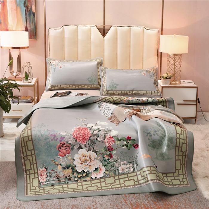 91家纺网 家纺一手货源 找家纺 彩绘头层水牛皮凉席-盛世牡丹