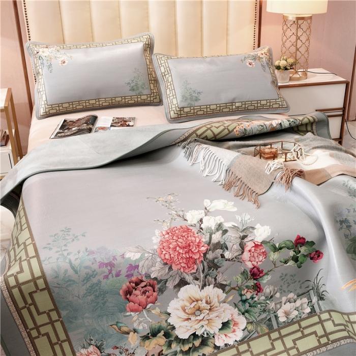 91家纺网 家纺一手货源 找家纺 彩绘头层水牛皮凉席-盛世牡丹