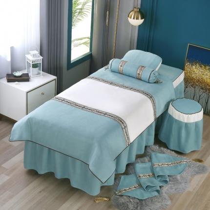 91家纺网 家纺一手货源 找家纺 不打烊家纺 2025新款雪芙妮美容床罩-古韵佳人 湖蓝