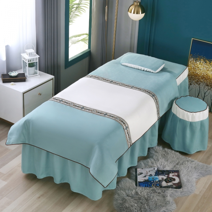 91家纺网 家纺一手货源 找家纺 不打烊家纺 2025新款雪芙妮美容床罩-古韵佳人 湖蓝