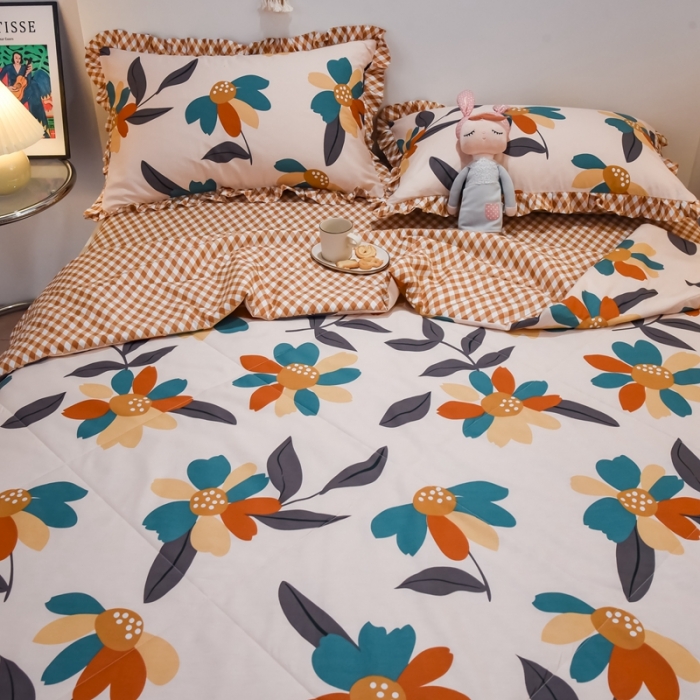 91家纺网 家纺一手货源 找家纺 仟网汇 2021新款全棉夏被四件套 等风来-黄