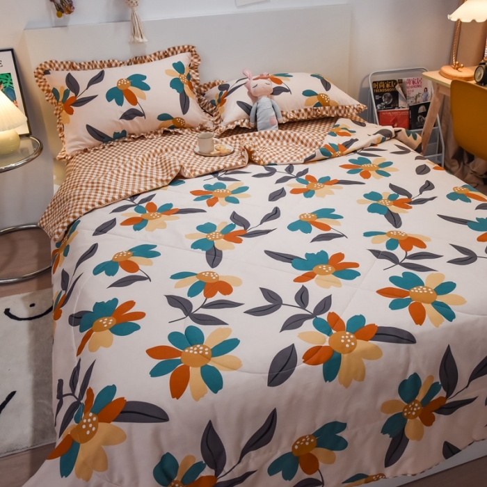 91家纺网 家纺一手货源 找家纺 仟网汇 2021新款全棉夏被四件套 等风来-黄