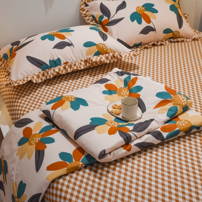 91家纺网 家纺一手货源 找家纺 仟网汇 2021新款全棉夏被四件套 等风来-黄