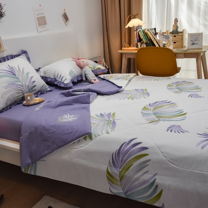 91家纺网 家纺一手货源 找家纺 仟网汇 2021新款全棉夏被四件套 风信草