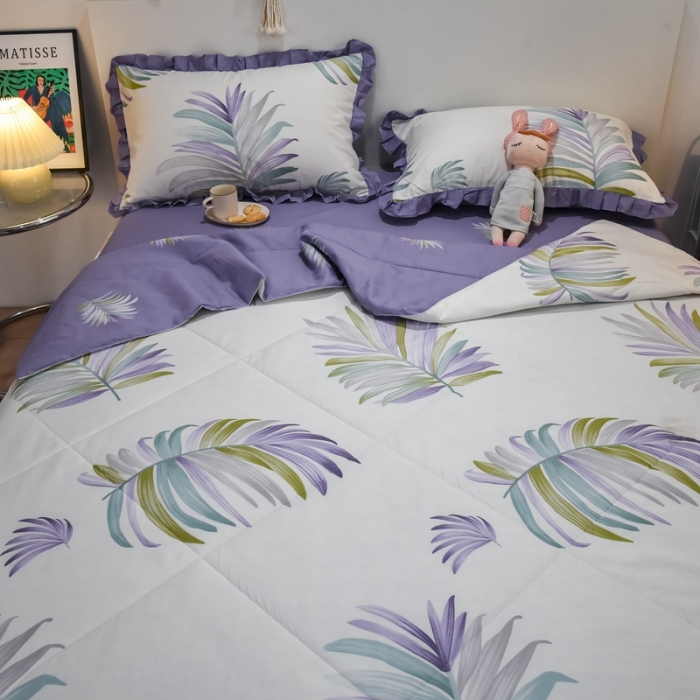 91家纺网 家纺一手货源 找家纺 仟网汇 2021新款全棉夏被四件套 风信草