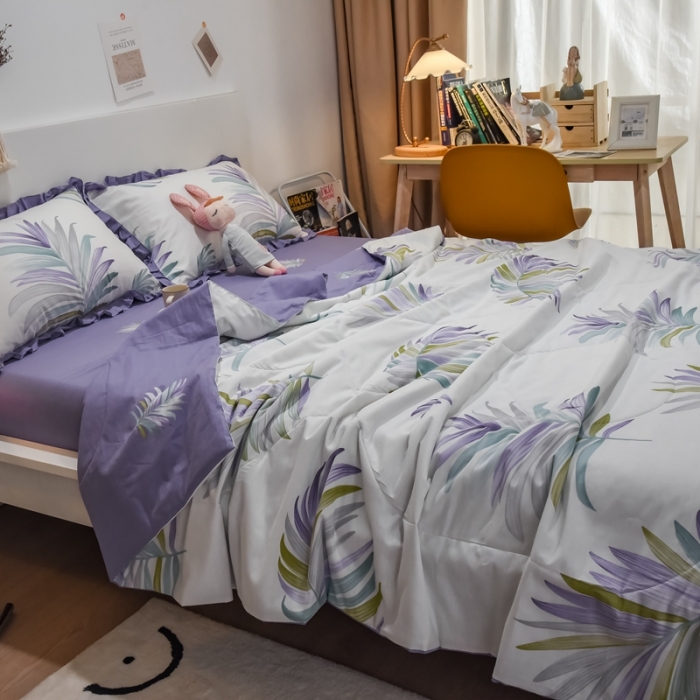 91家纺网 家纺一手货源 找家纺 仟网汇 2021新款全棉夏被四件套 风信草