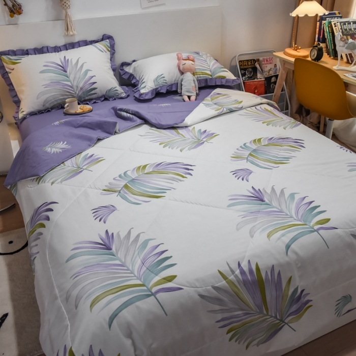 91家纺网 家纺一手货源 找家纺 仟网汇 2021新款全棉夏被四件套 风信草