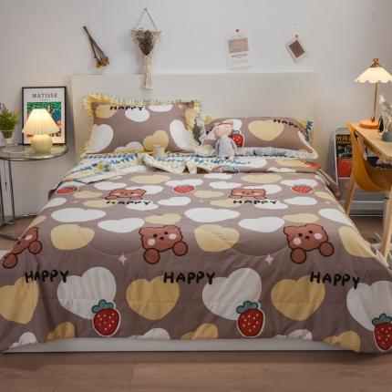 91家纺网 家纺一手货源 找家纺 仟网汇 2021新款全棉夏被四件套 憨态萌生-咖