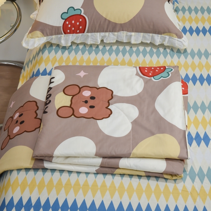 91家纺网 家纺一手货源 找家纺 仟网汇 2021新款全棉夏被四件套 憨态萌生-咖