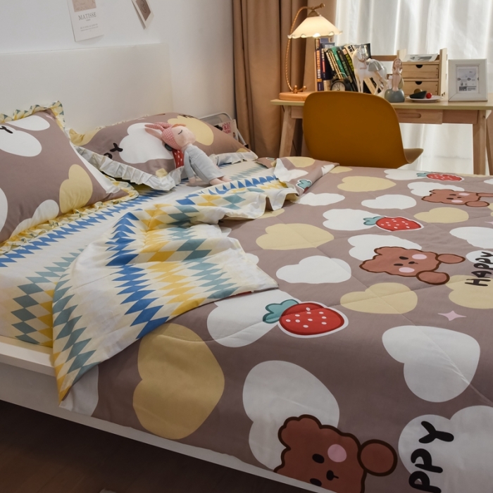 91家纺网 家纺一手货源 找家纺 仟网汇 2021新款全棉夏被四件套 憨态萌生-咖