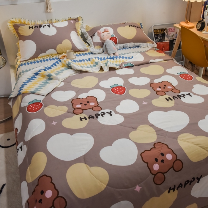 91家纺网 家纺一手货源 找家纺 仟网汇 2021新款全棉夏被四件套 憨态萌生-咖