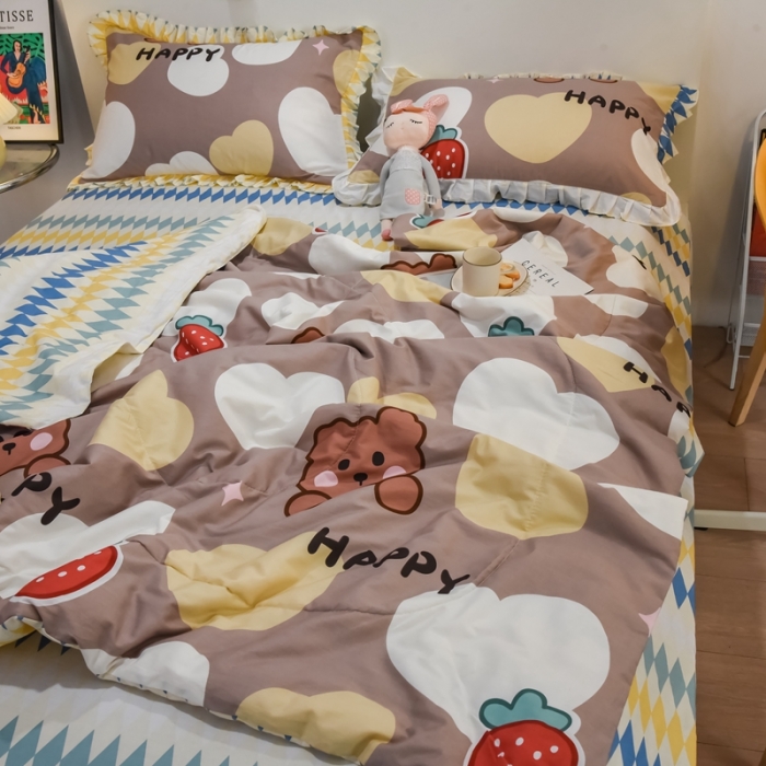 91家纺网 家纺一手货源 找家纺 仟网汇 2021新款全棉夏被四件套 憨态萌生-咖