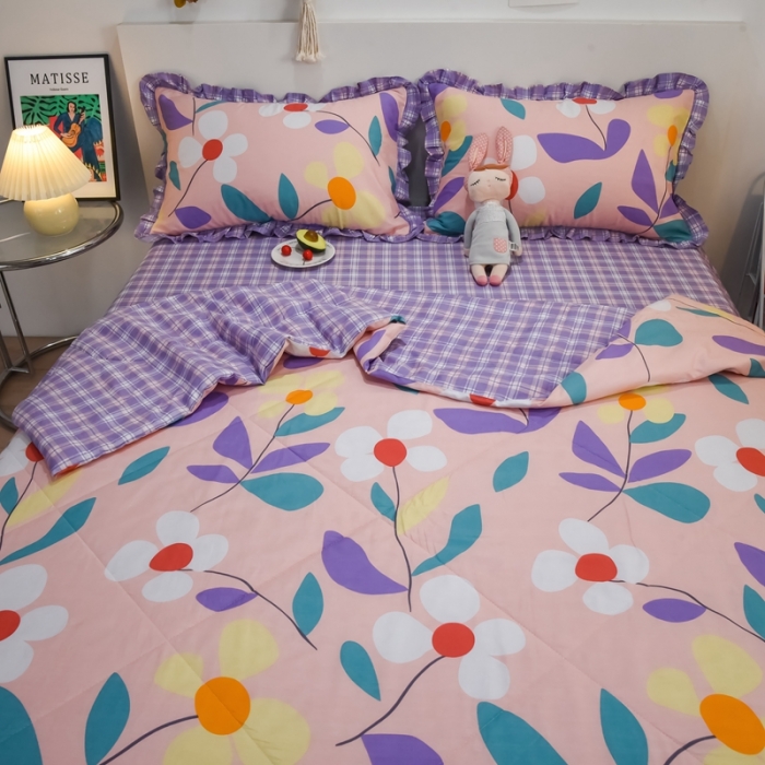 91家纺网 家纺一手货源 找家纺 仟网汇 2021新款全棉夏被四件套 花漾