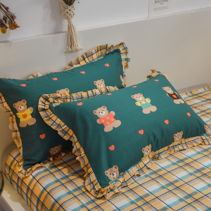 91家纺网 家纺一手货源 找家纺 仟网汇 2021新款全棉夏被四件套 摩登小熊-绿