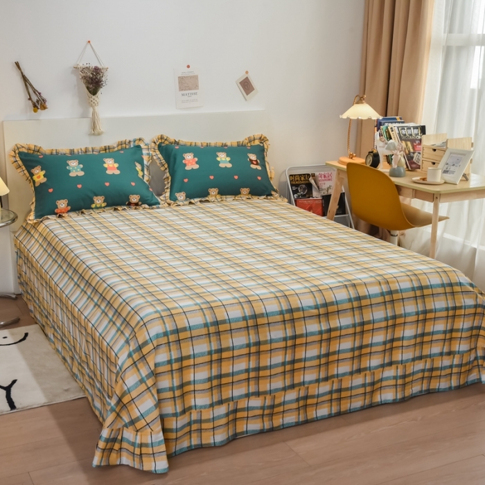 91家纺网 家纺一手货源 找家纺 仟网汇 2021新款全棉夏被四件套 摩登小熊-绿