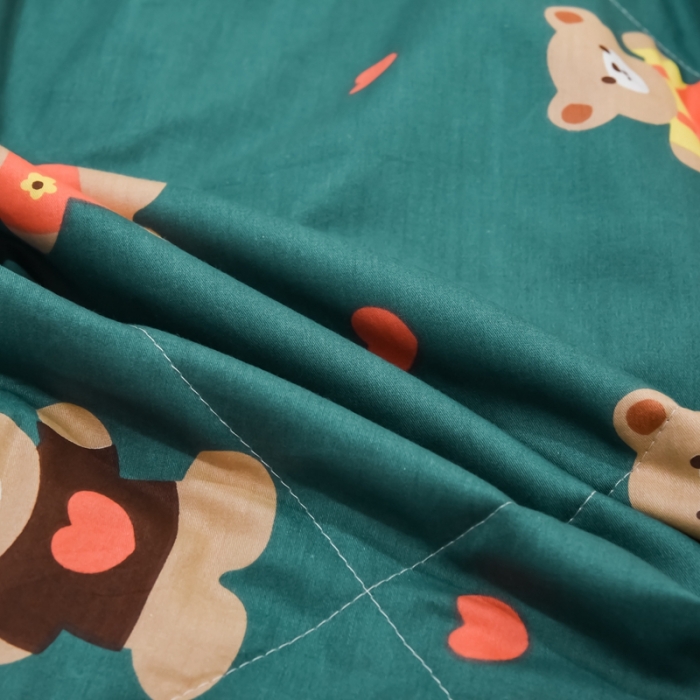 91家纺网 家纺一手货源 找家纺 仟网汇 2021新款全棉夏被四件套 摩登小熊-绿