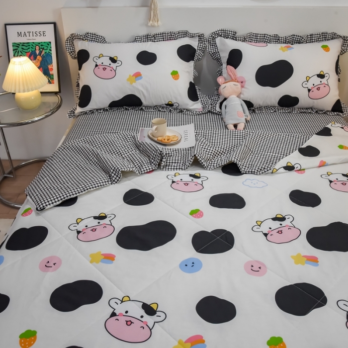 91家纺网 家纺一手货源 找家纺 仟网汇 2021新款全棉夏被四件套 奶牛